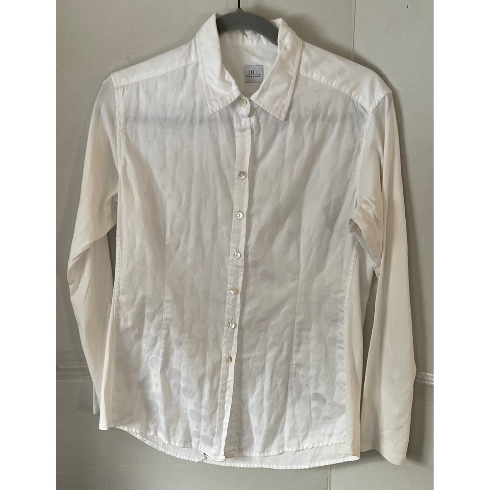 Jill McGowan White Textured Dot Button Up Shirt Women Large Long Sleeve